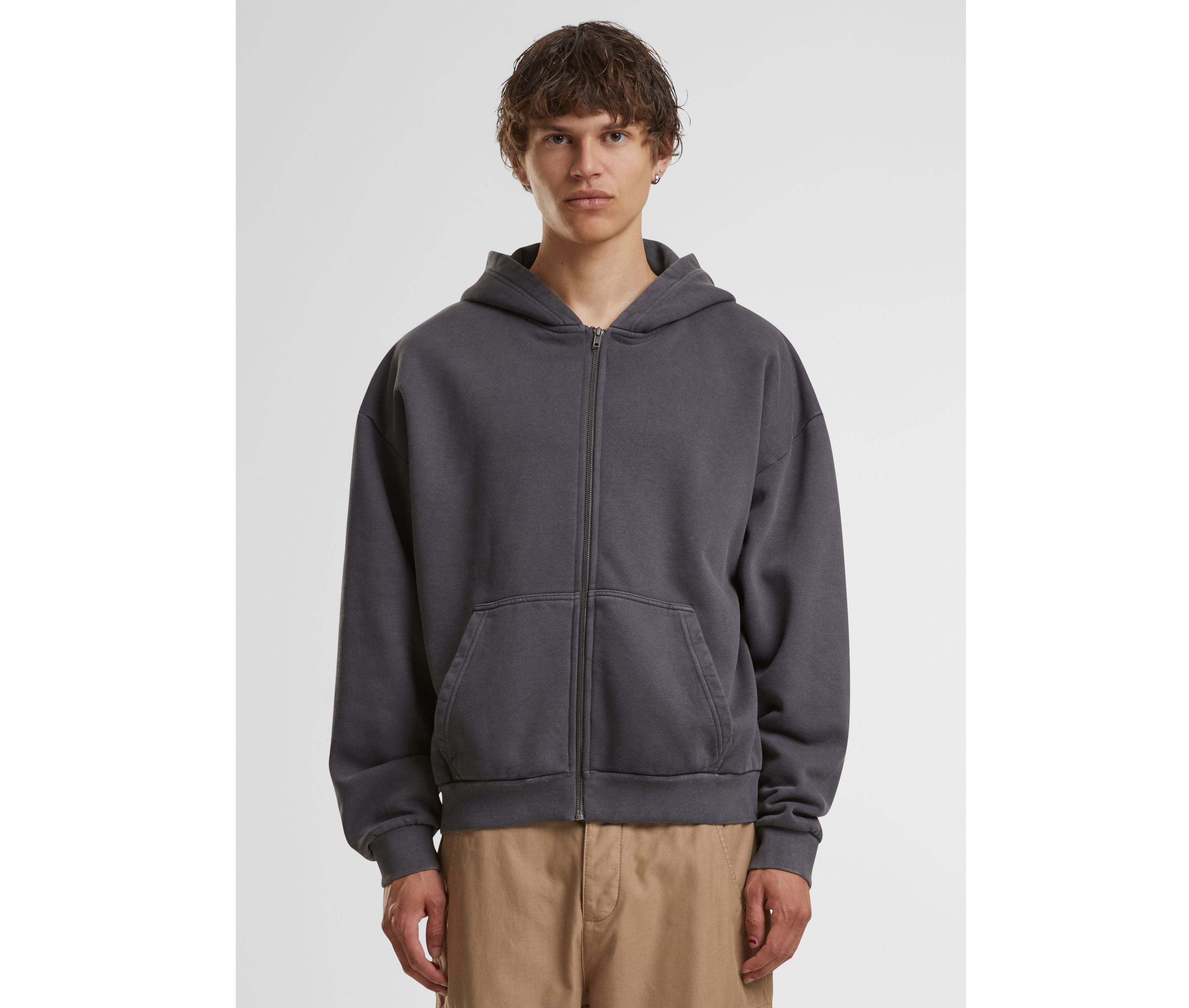 Sweat capuche zippé lourd délavé - BUILD YOUR BRAND - #BY295