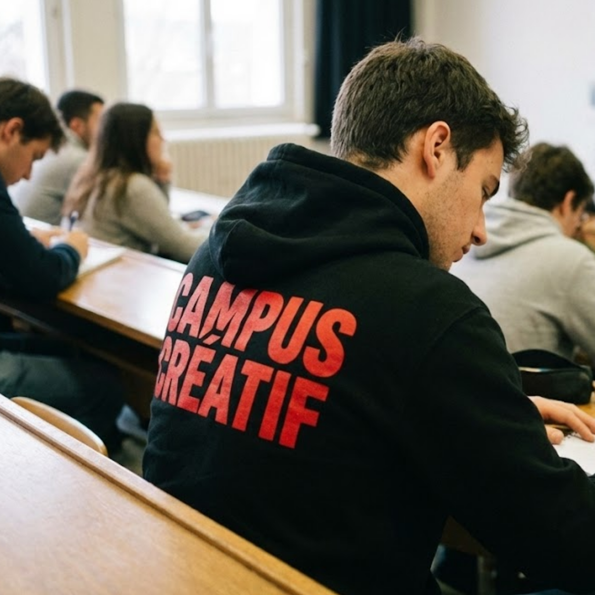 Sweat campus personnalisé avec transfert sérigraphique monochrome couleur