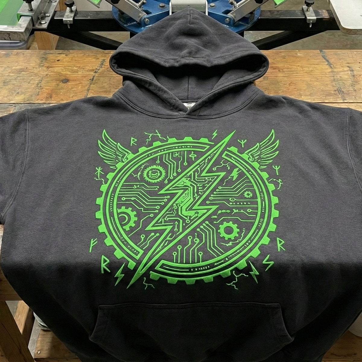 Sweat personnalisé avec transfert sérigraphique vert flash