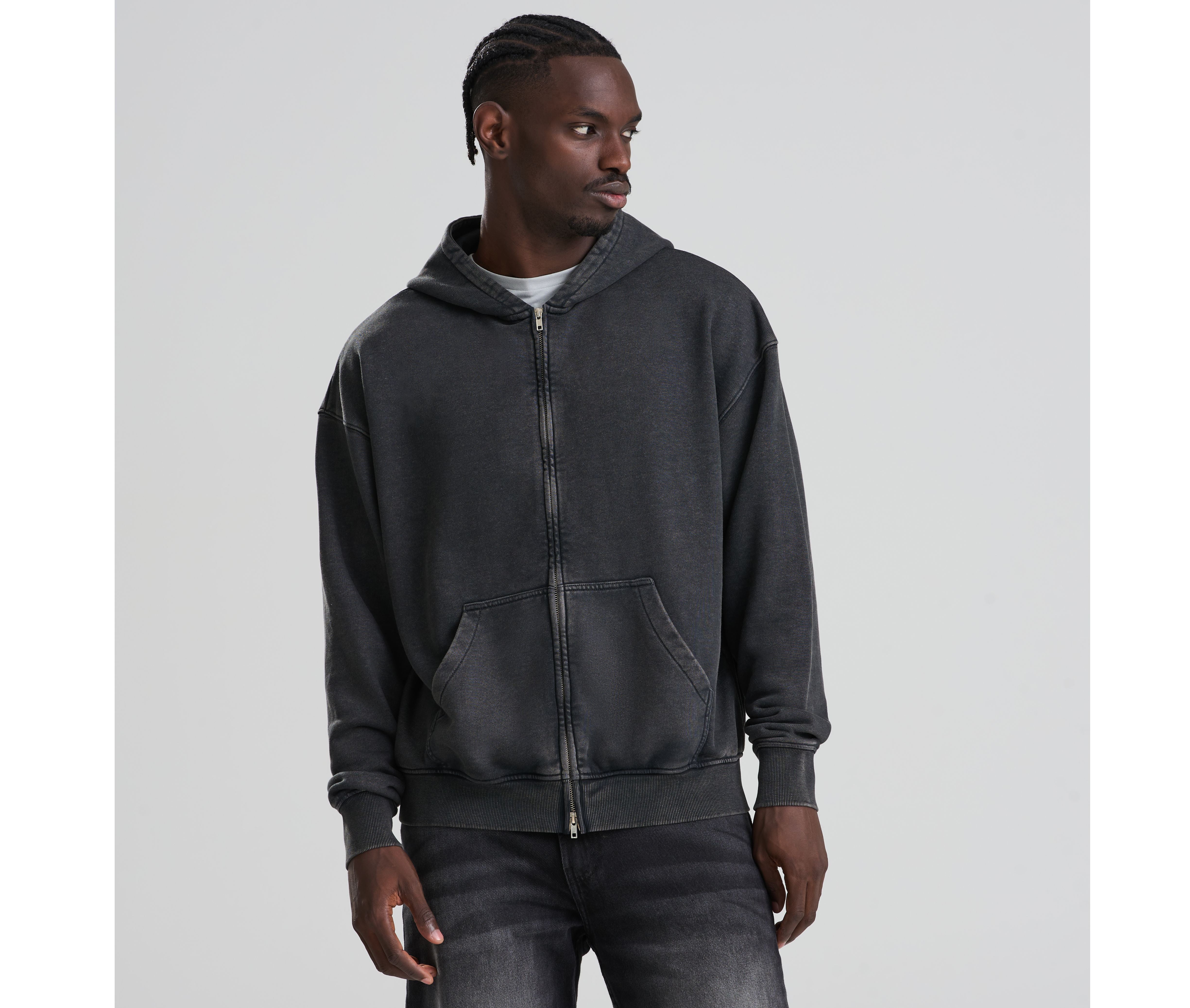 Sweat à capuche zippé effet délavé - JUST HOODS - #JH185