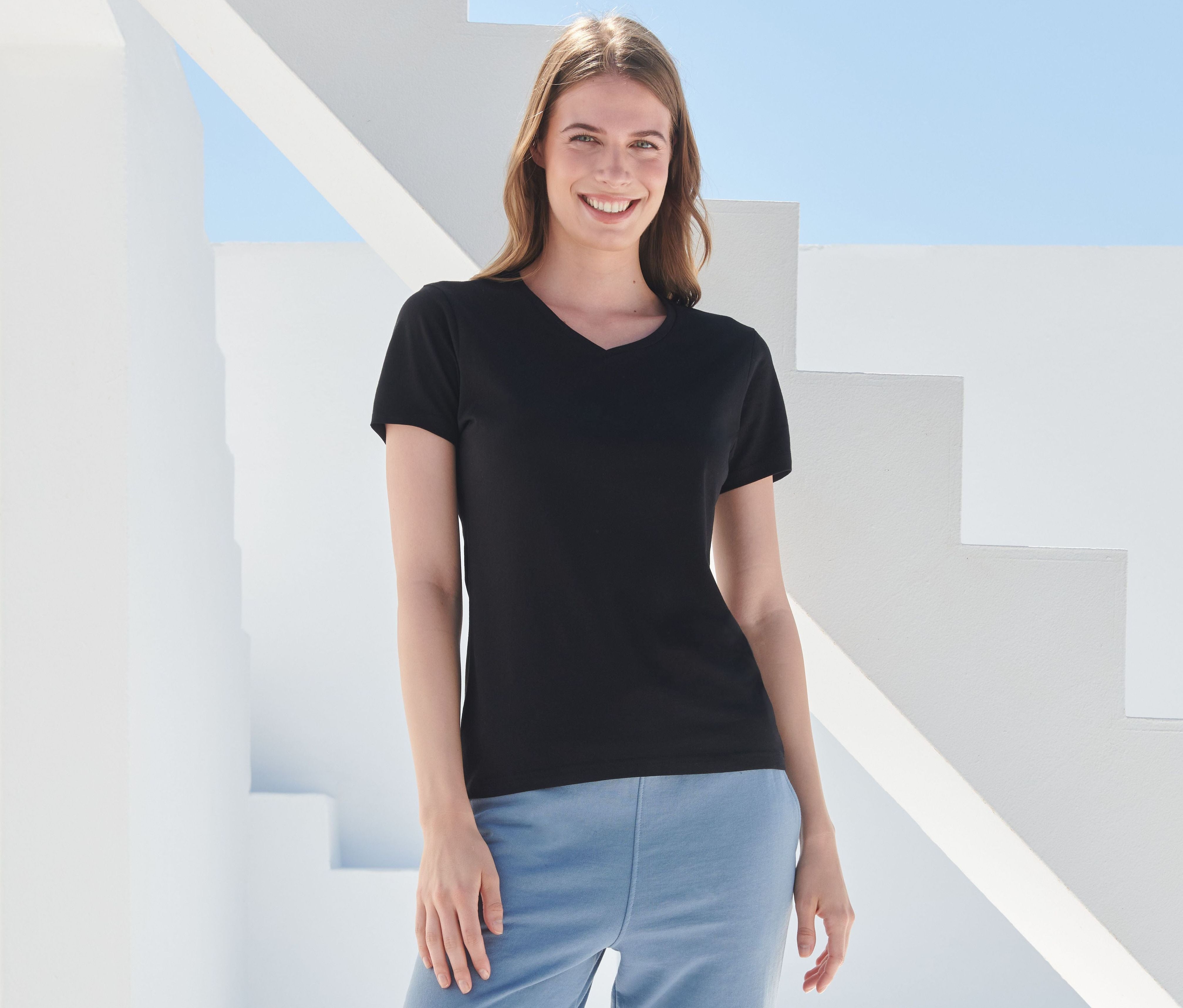 Tee-shirt stretch col V femme - SF CLOTHING - #SK122