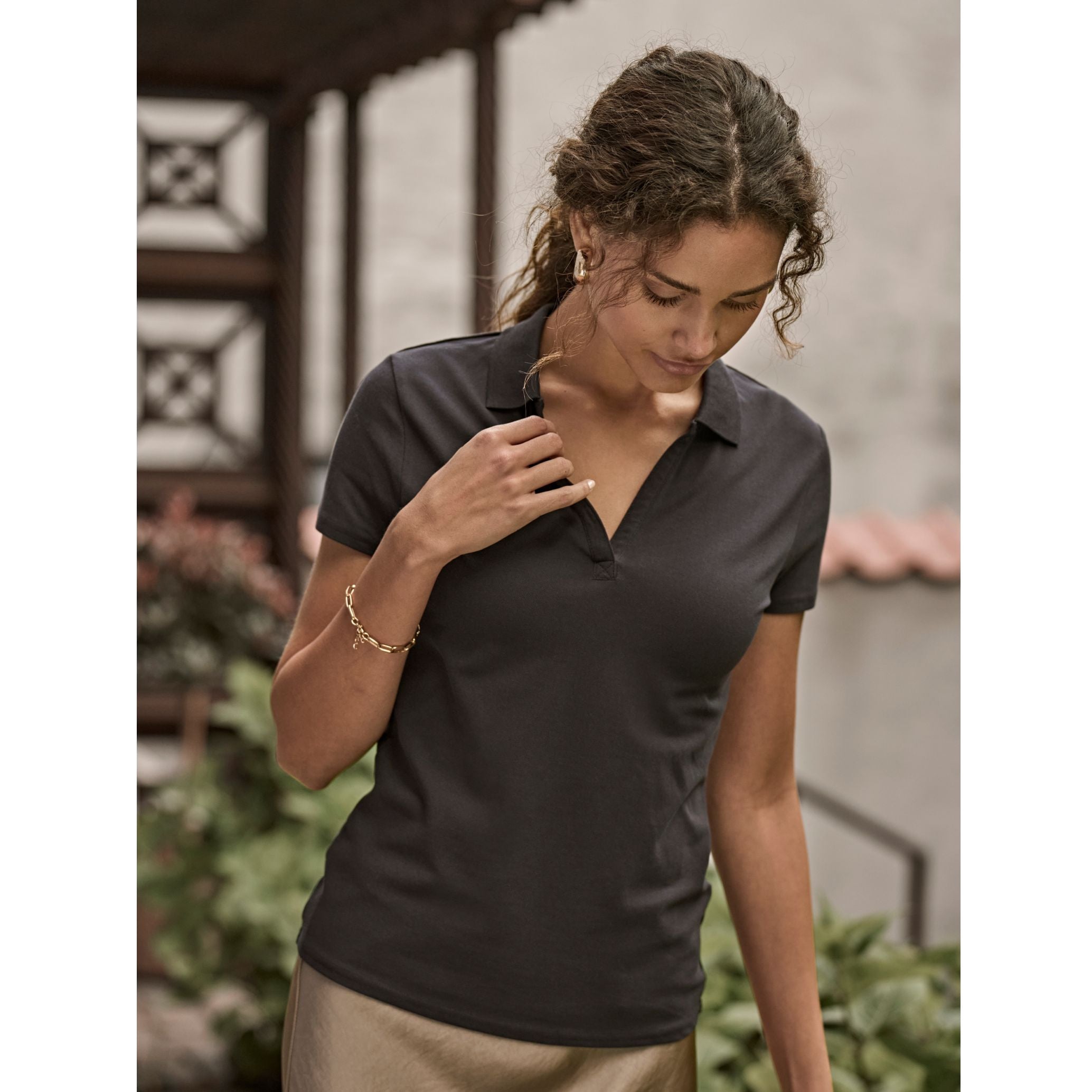 Polo stretch col V femme Bio - TEE JAYS - #TJ1409