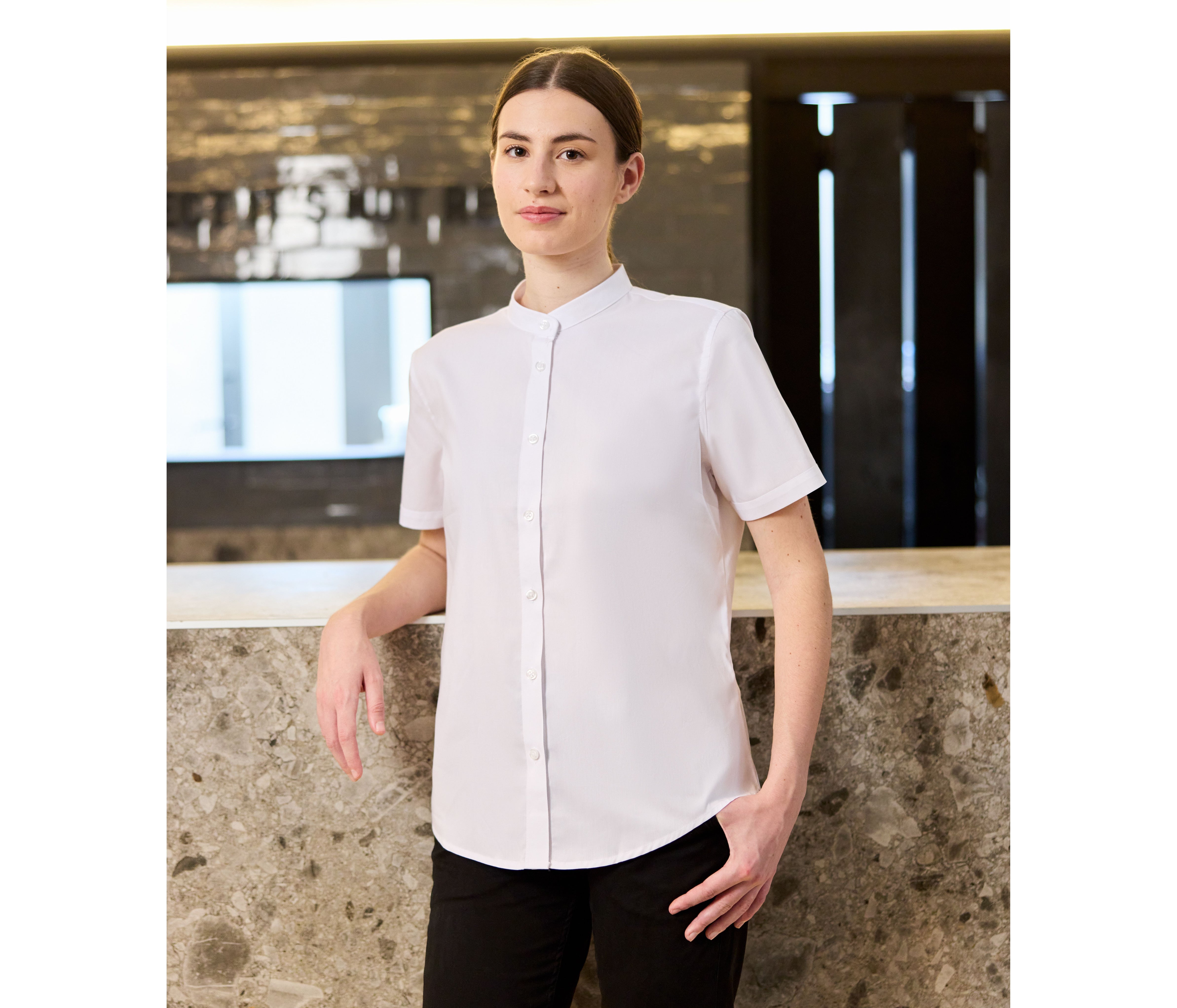 Mao collar short-sleeve shirt - VELILLA - #V5014S